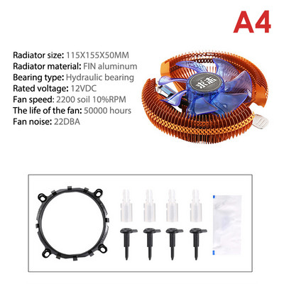 1Pc Led CPU hladnjak Hlađenje CPU Ventilator Pc Ventilator za hlađenje 1200 Radijator za Lga 775 1150 1151 1155 1156 1366 X79 X99 2011 Amd AM3/4