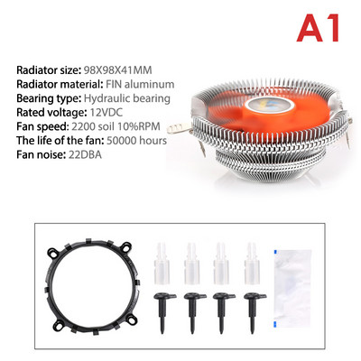 1Pc Led CPU hladnjak Hlađenje CPU Ventilator Pc Ventilator za hlađenje 1200 Radijator za Lga 775 1150 1151 1155 1156 1366 X79 X99 2011 Amd AM3/4