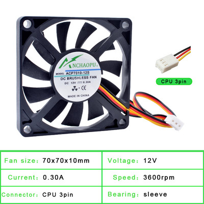 ACP60x60x10mm 70x70x10mm 80x80x10mm 60mm 70mm 80mm ventilaator 3-juhtmeline kiiruse jälgimine Üliõhuke jahutusventilaator, mis sobib šassii protsessoriga