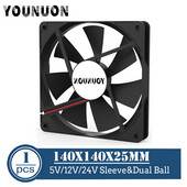 YOUNUON DC 140mm 5V 12V 24V 2PIN USB 140x140x25mm Dual Ball PC kefe nélküli ház hűtőventilátor 14025 14CM CPU szekrény hűtőventilátor