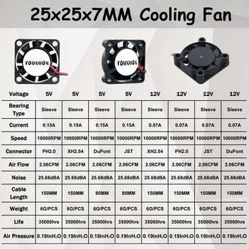 2 τεμάχια YOUNUON 25mm 5V 12V ανεμιστήρας ψύξης 25mmx25mmx7mm DC Brushless Mini Cooler Fan 2507 25x7mm Cooling Radiator Heatsinks Fan