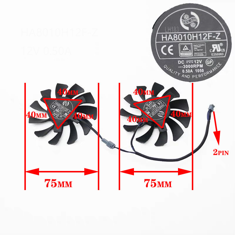HA8010H12F-Z 75 Mm 2 Pin GTX1050Ti GPU Koeler Dual Fan Voor Msi Geforce Gtx 1050Ti GTX-1050-Ti-4GT-OC Grafische Kaart Koeling