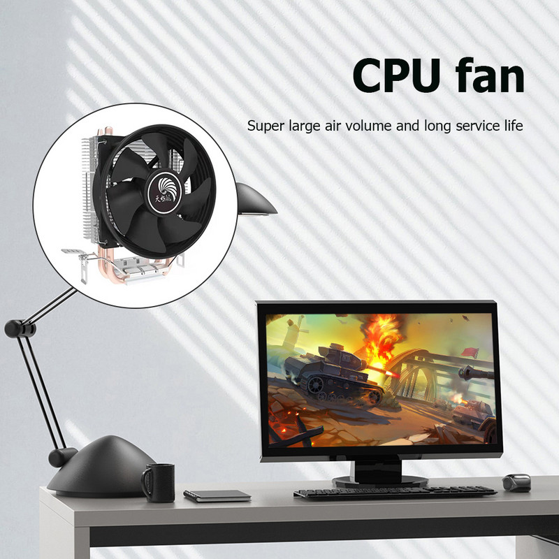 Dual Heat Pipes CPU hladnjak DC 12V Desktop CPU Ventilator za hlađenje Tihi radijator Tower rashladni sustav Računalni dijelovi 9 cm za Intel/AMD
