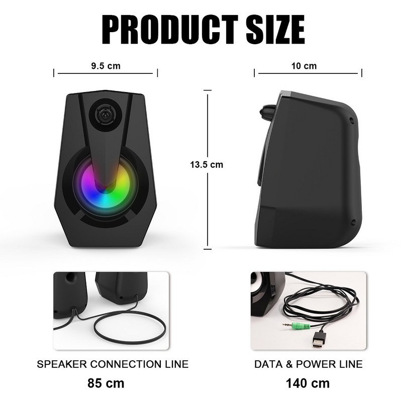Számítógépes hangszórók asztali számítógéphez Okostelefon Laptop Mélynyomóval LED Színes Világítás Házimozi rendszer USB vezetékes SoundBox