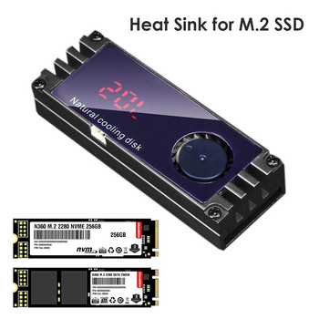M.2 SSD охладител с радиатор с турбо вентилатор за охлаждане Цифров температурен дисплей за 2280 22110 NVMe NGFF M2 SSD диск