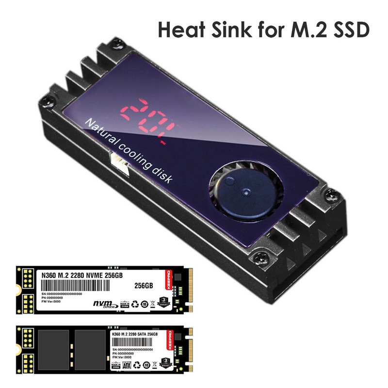 M.2 SSDHeatsink aušintuvas su turbo aušinimo ventiliatoriaus skaitmeniniu temperatūros ekranu, skirtas 2280 22110 NVMe NGFF M2 kietojo kūno diskai