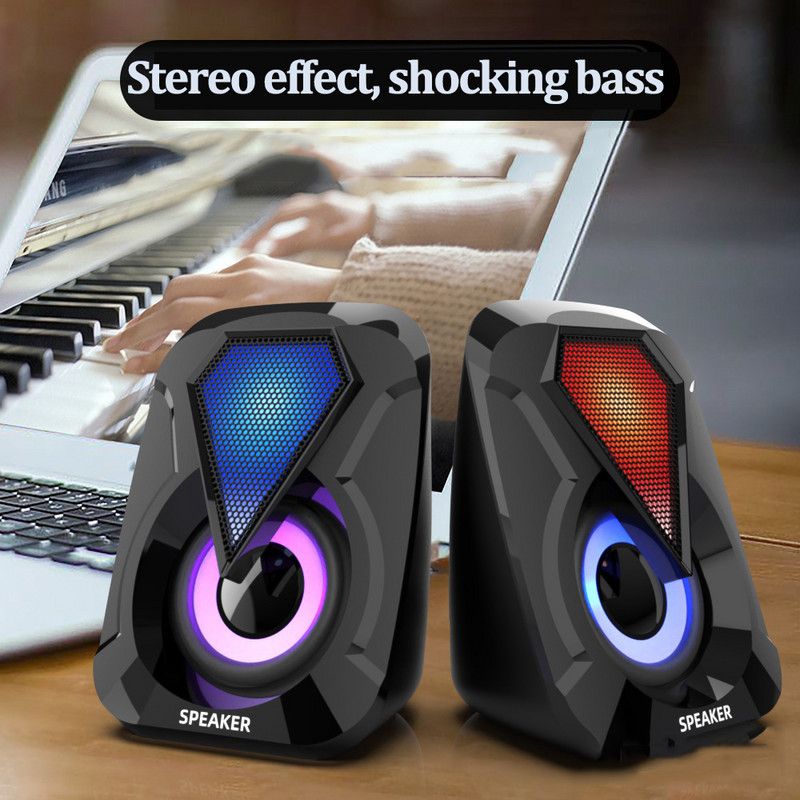 1 par USB žičanih računalnih zvučnika Stereo subwoofer zvučnik Šareno LED svjetlo za zvučnike prijenosnog računala Sound Box MP3 Player