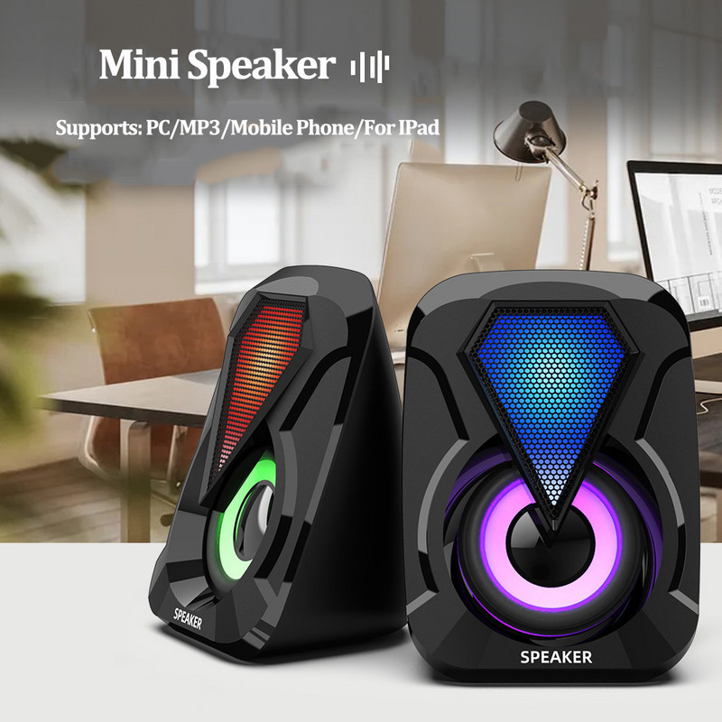 1 par USB žičanih računalnih zvučnika Stereo subwoofer zvučnik Šareno LED svjetlo za zvučnike prijenosnog računala Sound Box MP3 Player