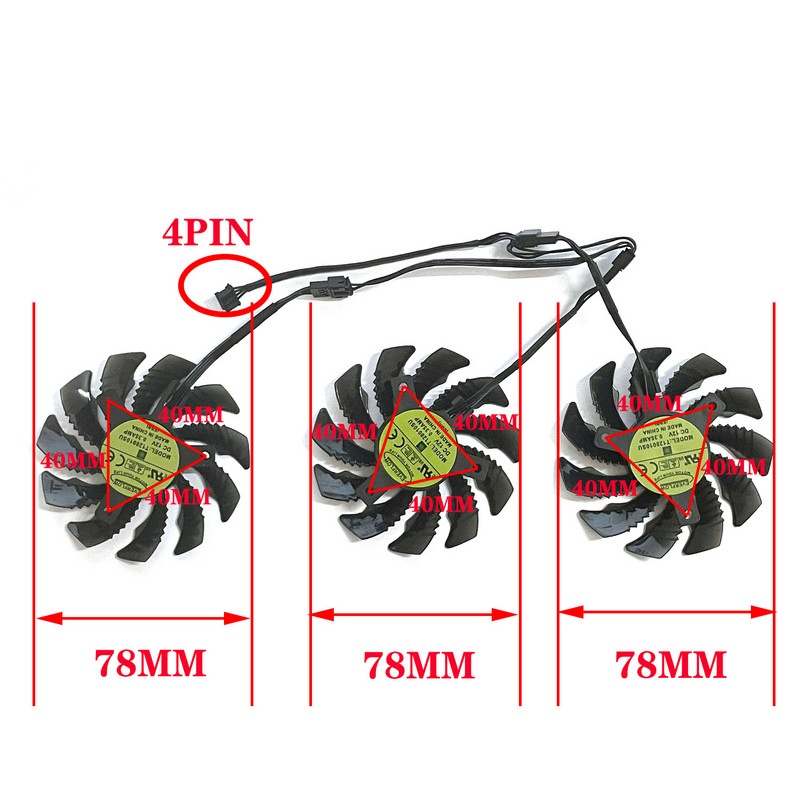 PLD08010S12HH T128010SU 78 mm 4pin DC 12V 0,35A pre Gigabyte Geforce RTX 3060 3070 Gaming RTX 3060Ti 3070Ti Eagle ventilátor chladiča