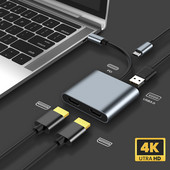 C tipo su dvigubu HDMI suderinamas USB 3.0 PD keitiklis 4 viename USB C doko stoties šakotuvas 4K adapterio laidas, skirtas telefonui Macbook nešiojamasis televizorius