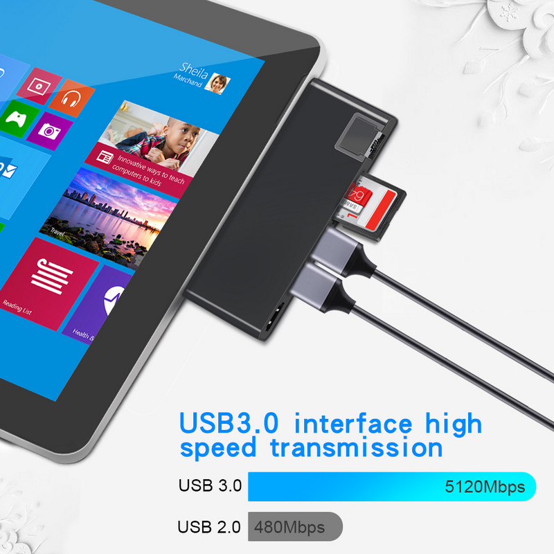 Rocketek USB 3.0 HUB 4K HDMI saderīgs 1000 Mbps Gigabit Ethernet SD/TF, kas paredzēts Microsoft Surface Pro 4/5/6 klēpjdatoru dokstacijām
