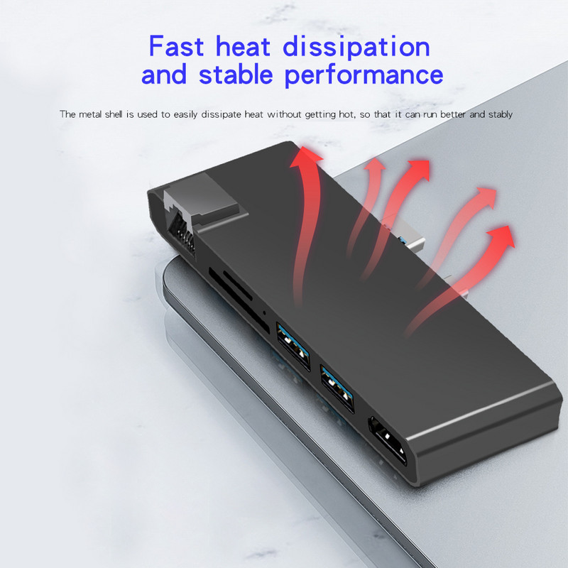 Rocketek USB 3.0 HUB 4K HDMI saderīgs 1000 Mbps Gigabit Ethernet SD/TF, kas paredzēts Microsoft Surface Pro 4/5/6 klēpjdatoru dokstacijām