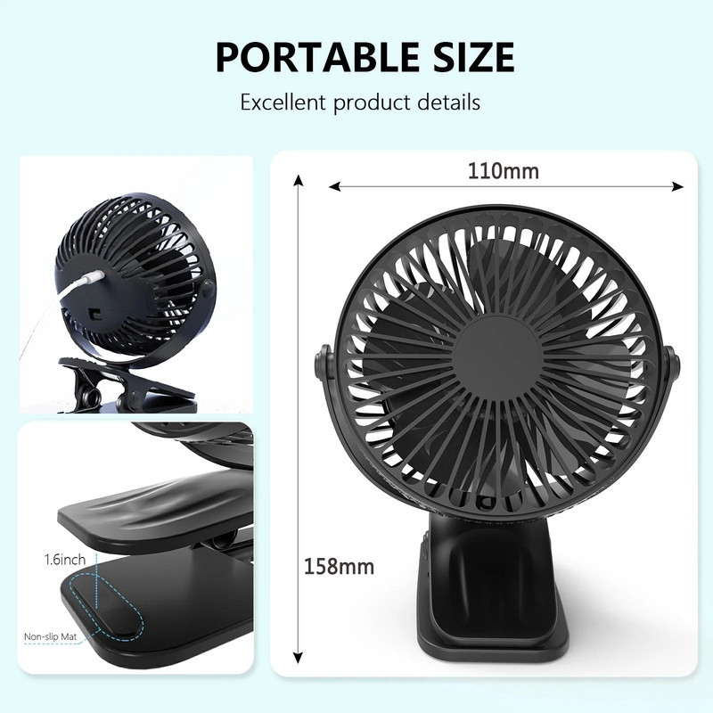 Mini dzesēšanas ventilators pārnēsājams galddatora klips USB uzlāde, dzesēšanas ventilatori 360 grādu 3 pakāpju izslēgšana ar spēcīgu vēju mājas guļamistabas vasarai
