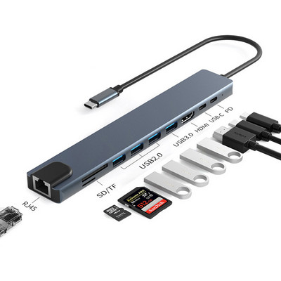 USB C HUB Type C uz 4K HDMI saderīgs adapteris Usb3.1 centrmezgla sadalītājs USB3.0 dokstacijas RJ45 karšu lasītājs Macbook Pro klēpjdatoram