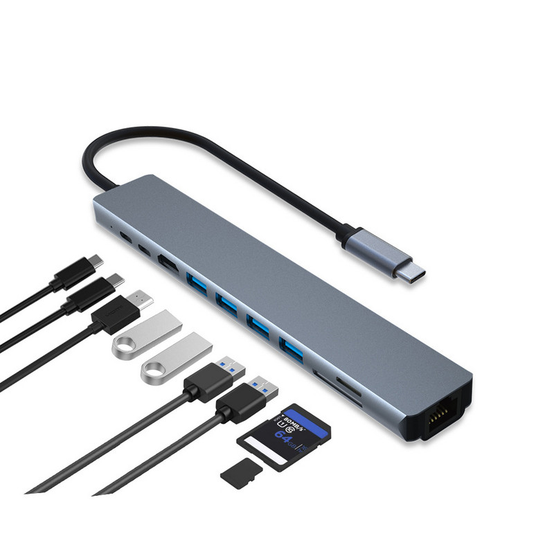 USB C HUB Type C uz 4K HDMI saderīgs adapteris Usb3.1 centrmezgla sadalītājs USB3.0 dokstacijas RJ45 karšu lasītājs Macbook Pro klēpjdatoram