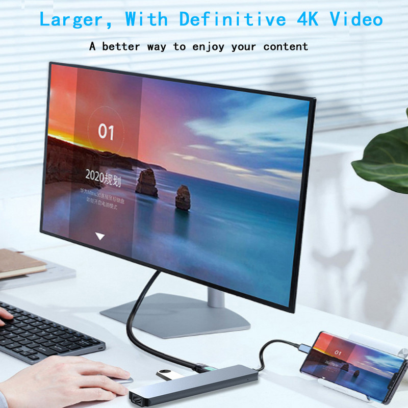 USB C HUB Type C uz 4K HDMI saderīgs adapteris Usb3.1 centrmezgla sadalītājs USB3.0 dokstacijas RJ45 karšu lasītājs Macbook Pro klēpjdatoram