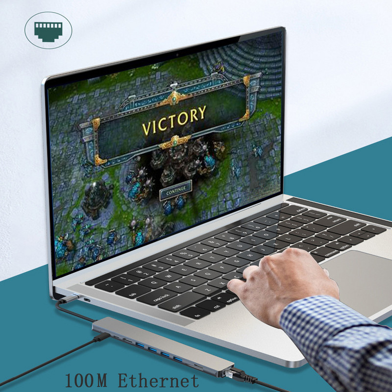 USB C HUB Type C uz 4K HDMI saderīgs adapteris Usb3.1 centrmezgla sadalītājs USB3.0 dokstacijas RJ45 karšu lasītājs Macbook Pro klēpjdatoram