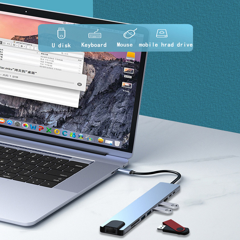 USB C HUB Type C uz 4K HDMI saderīgs adapteris Usb3.1 centrmezgla sadalītājs USB3.0 dokstacijas RJ45 karšu lasītājs Macbook Pro klēpjdatoram