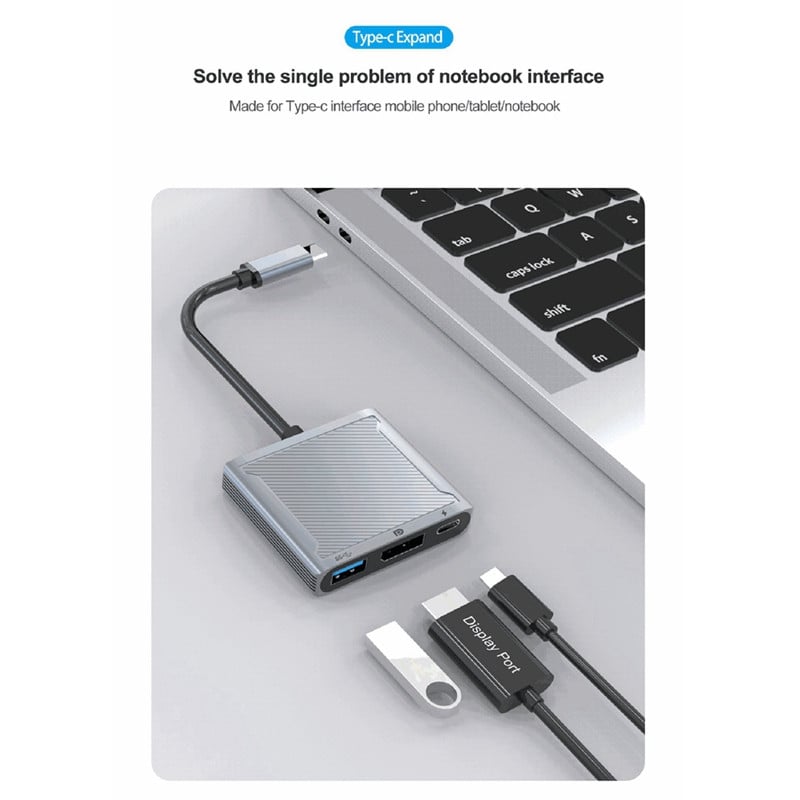 3 vienā C tipa C tipa USB dokstacijas C tipa displeja portam USB 3.0 ar PD 100W 8K@60Hz 4K@144Hz pārveidotāju Mackbook DP