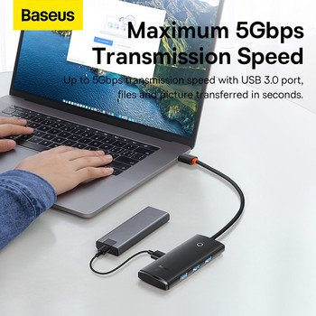 Baseus 4-Port Type-C USB-A HUB Adapter USB-A to USB 3.0*4 Ethernet сплитер Base For MacBook Pro лаптоп