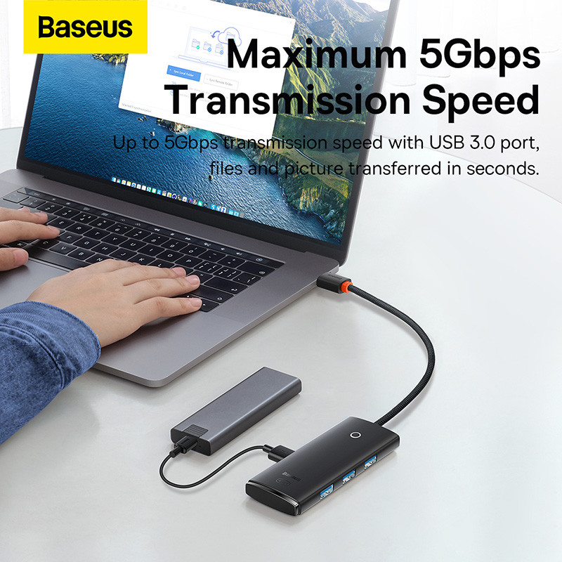 Baseus 4-portu C tipa USB-A centrmezgla adapteris USB-A uz USB 3.0*4 Ethernet sadalītājs Pamatne MacBook Pro klēpjdatoram