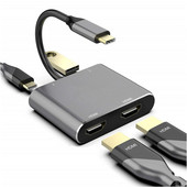 4in1 C tipa dokstacijas pie HDMI*2 4K USB3.0 PD uzlādes divu ekrānu paplašinātā displeja USB C centrmezgla pārveidotājs Macbook Lpatop