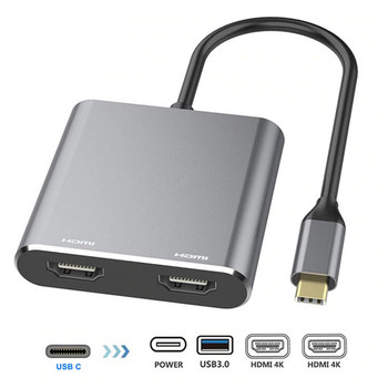 4in1 Type-C докинг станция към HDMI*2 4K USB3.0 PD зареждане Dual Screen Extend Display USB C Hub Converter за Macbook Lpatop
