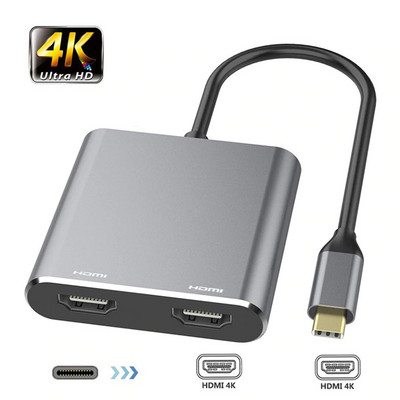 4in1 C tipa dokstacijas pie HDMI*2 4K USB3.0 PD uzlādes divu ekrānu paplašinātā displeja USB C centrmezgla pārveidotājs Macbook Lpatop