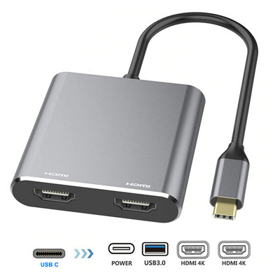 4in1 C tipa dokstacijas pie HDMI*2 4K USB3.0 PD uzlādes divu ekrānu paplašinātā displeja USB C centrmezgla pārveidotājs Macbook Lpatop