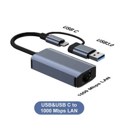 1000 Mbps USB C Ethernet centrmezgls USB 3.0 Type-C uz LAN adapteri RJ45 tīkla interneta dokstacijas sadalītājs klēpjdatoram Macbook
