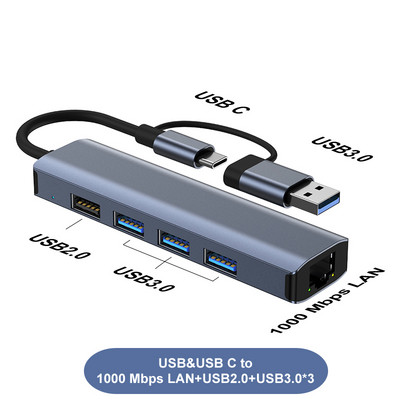 1000 Mbps USB C Ethernet centrmezgls USB 3.0 Type-C uz LAN adapteri RJ45 tīkla interneta dokstacijas sadalītājs klēpjdatoram Macbook