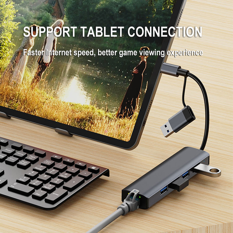 1000 Mbps USB C Ethernet centrmezgls USB 3.0 Type-C uz LAN adapteri RJ45 tīkla interneta dokstacijas sadalītājs klēpjdatoram Macbook