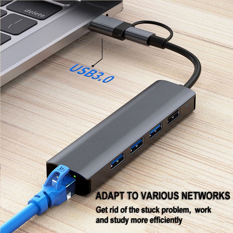 1000 Mbps USB C Ethernet centrmezgls USB 3.0 Type-C uz LAN adapteri RJ45 tīkla interneta dokstacijas sadalītājs klēpjdatoram Macbook