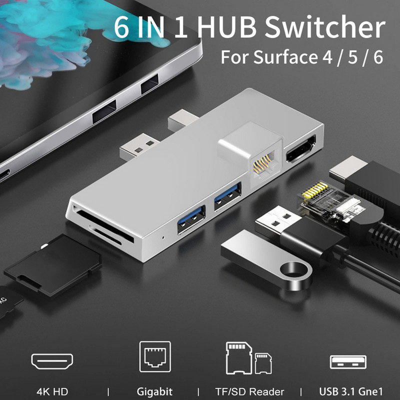 Dokkolóállomás HUB 4K USB 3.1 HDMI-kompatibilis merevlemez-meghajtó külső ház Dokkolóállomás-adapter Surface Pro-hoz 4 5 6