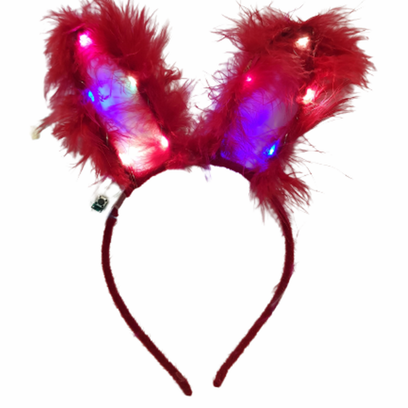 Диадема Ahelos, Заешки уши, Червени, С пера, Светеща