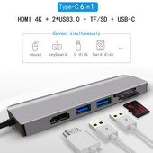 USB C nešiojamojo kompiuterio prijungimo stotis USB 3.0 HDMI TF SD USB šakotuvas Fealuyshon, skirtas Macbook Pro HP DELL Surface Lenovo Samsung Dock Station