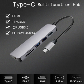 USB C докинг станция за лаптоп USB 3.0 HDMI TF SD USB хъб Fealuyshon за Macbook Pro HP DELL Surface Lenovo Samsung докинг станция