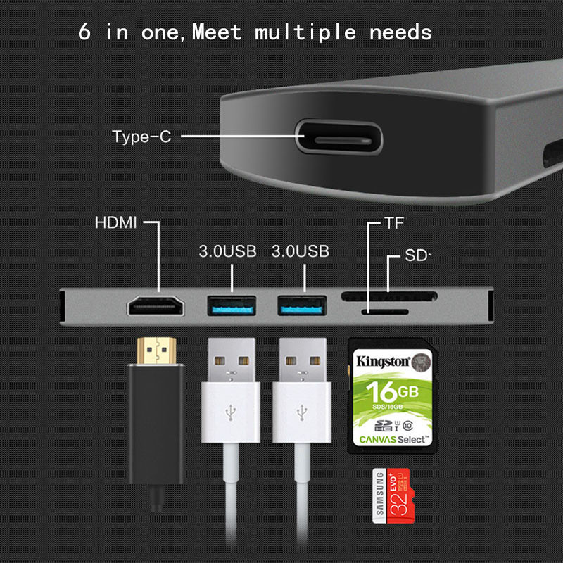 USB C nešiojamojo kompiuterio prijungimo stotis USB 3.0 HDMI TF SD USB šakotuvas Fealuyshon, skirtas Macbook Pro HP DELL Surface Lenovo Samsung Dock Station