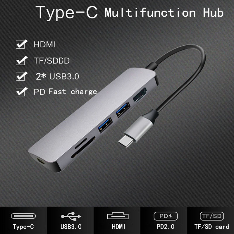 USB C nešiojamojo kompiuterio prijungimo stotis USB 3.0 HDMI TF SD USB šakotuvas Fealuyshon, skirtas Macbook Pro HP DELL Surface Lenovo Samsung Dock Station