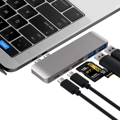 6 az 1-ben USB C dongle USB C dokkolóállomás C típusú adapter USB C hub PD100W MacBook Air M1 2022-2018 és MacBook Pro M1 2022-2016 rendszerhez