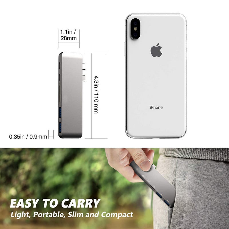 6 in 1 USB C raktas USB C doko stoties C tipo adapteris USB C šakotuvas PD100W, skirtas MacBook Air M1 2022-2018 ir MacBook Pro M1 2022-2016