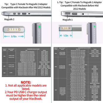 Φορητός Μαγνητικός Προσαρμογέας PD Type-C για Apple Magsafe 1 2 MacBook Air / Pro Laptop USB C Γυναικείος μετατροπέας βύσματος μαγνήτη φόρτισης