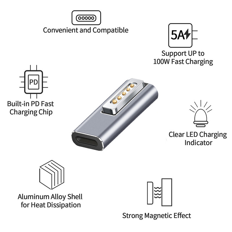 Преносим Type-C магнитен PD адаптер за Apple Magsafe 1 2 MacBook Air / Pro лаптоп USB C женски магнитен щепсел за зареждане Конвертор