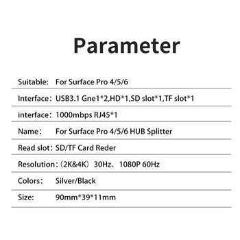 Για Microsoft Surface Pro 4/5/6 Docking Station Hub με 4K HDMI συμβατό RJ45