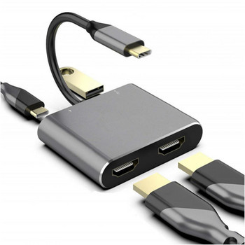 RYRA USB HUB MST тип C към HDMI 4K конвертор, адаптер тип C към PD 60W USB 3.0 двойни HDMI портове за PC лаптоп MacBook Android