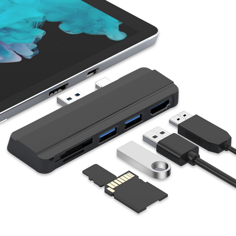 Mobilā usb centrmezgla 3.0 dokstacija microsoft Surface pro 4/5/6/7 līdz usb3.0 portam ar hdmi saderīgs sd/tf karšu lasītāja adapteris