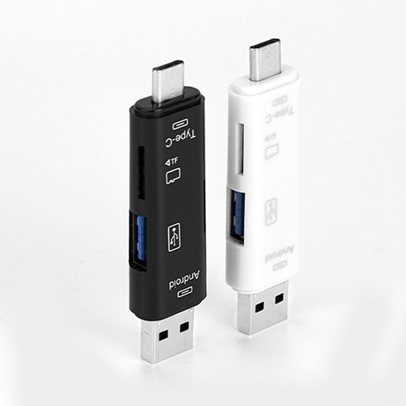 Daudzfunkcionāls 5-in-1 USB / C tipa / Micro USB OTG karšu lasītājs Android tālrunim / datoram / Universālā TF karte / U zibatmiņas disks
