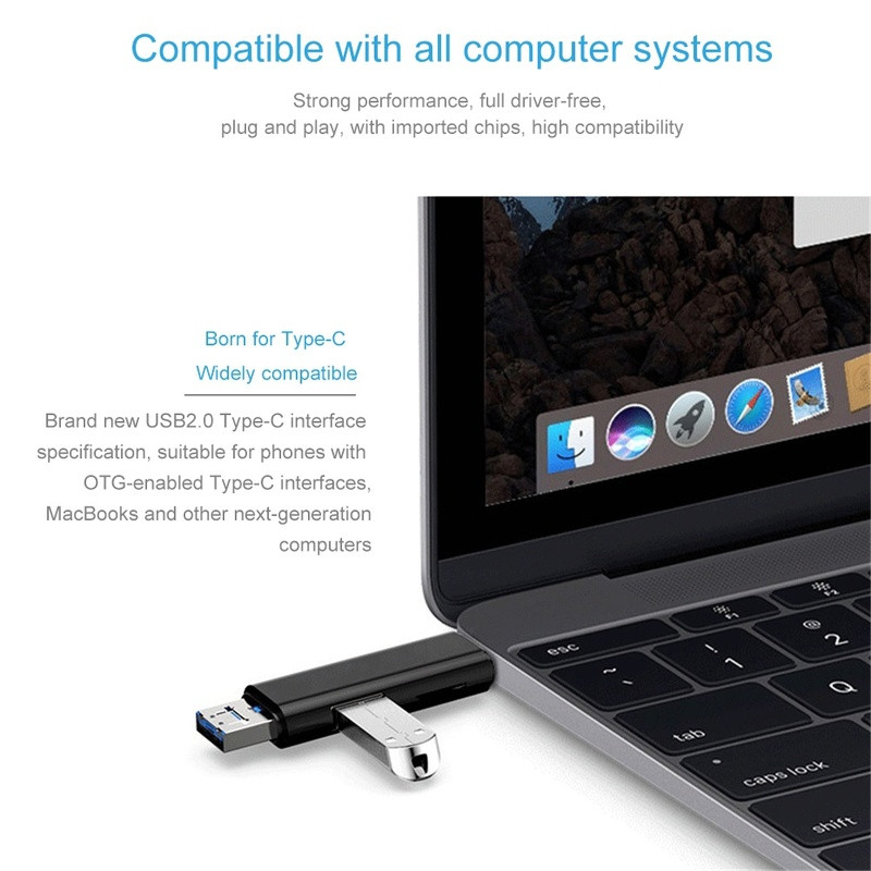 Daudzfunkcionāls 5-in-1 USB / C tipa / Micro USB OTG karšu lasītājs Android tālrunim / datoram / Universālā TF karte / U zibatmiņas disks