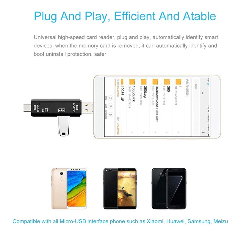 Daudzfunkcionāls 5-in-1 USB / C tipa / Micro USB OTG karšu lasītājs Android tālrunim / datoram / Universālā TF karte / U zibatmiņas disks