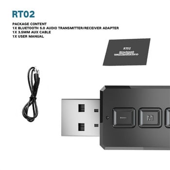 RT02 USB 5.0 Προσαρμογέας Bluetooth Dongle Δέκτες ήχου Handsfree Ασύρματοι πομποί με AUX RCA 3,5mm Jack Stereo για τηλεόραση υπολογιστή